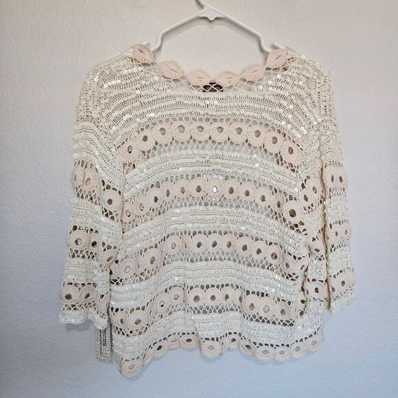 NWT Chicos Sequin Knit Lovely Lucelle Cardigan Sweater Alluring Ivory, Large 2 - Picture 6 of 8